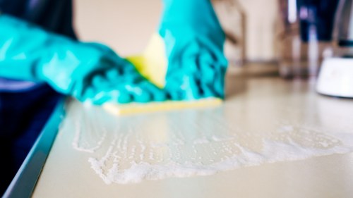 Local upholstery cleaner treating a living room sofa in Battersea